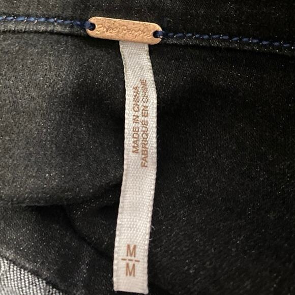 Free People Bo Black Long Sleeve Button Up Denim Jean Shirt Mini Dress Size M - Picture 4 of 5